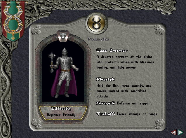 A paladin from the character creation menu