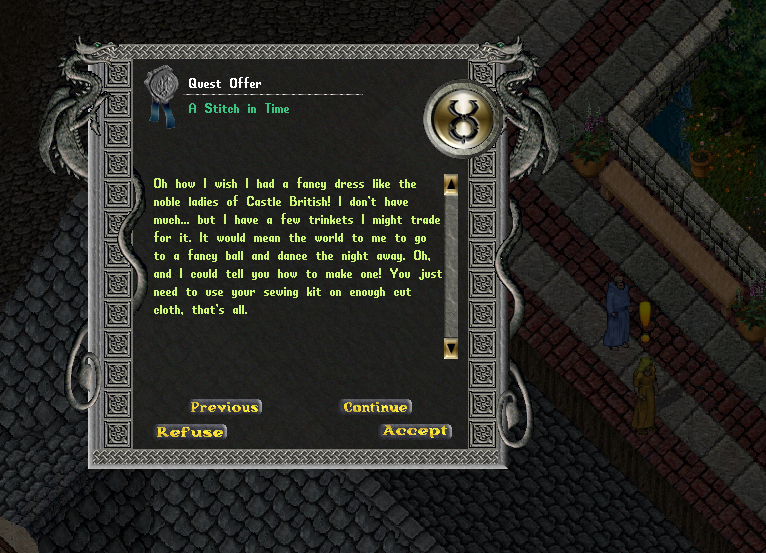 An Invicta quest giver presenting a quest and its story